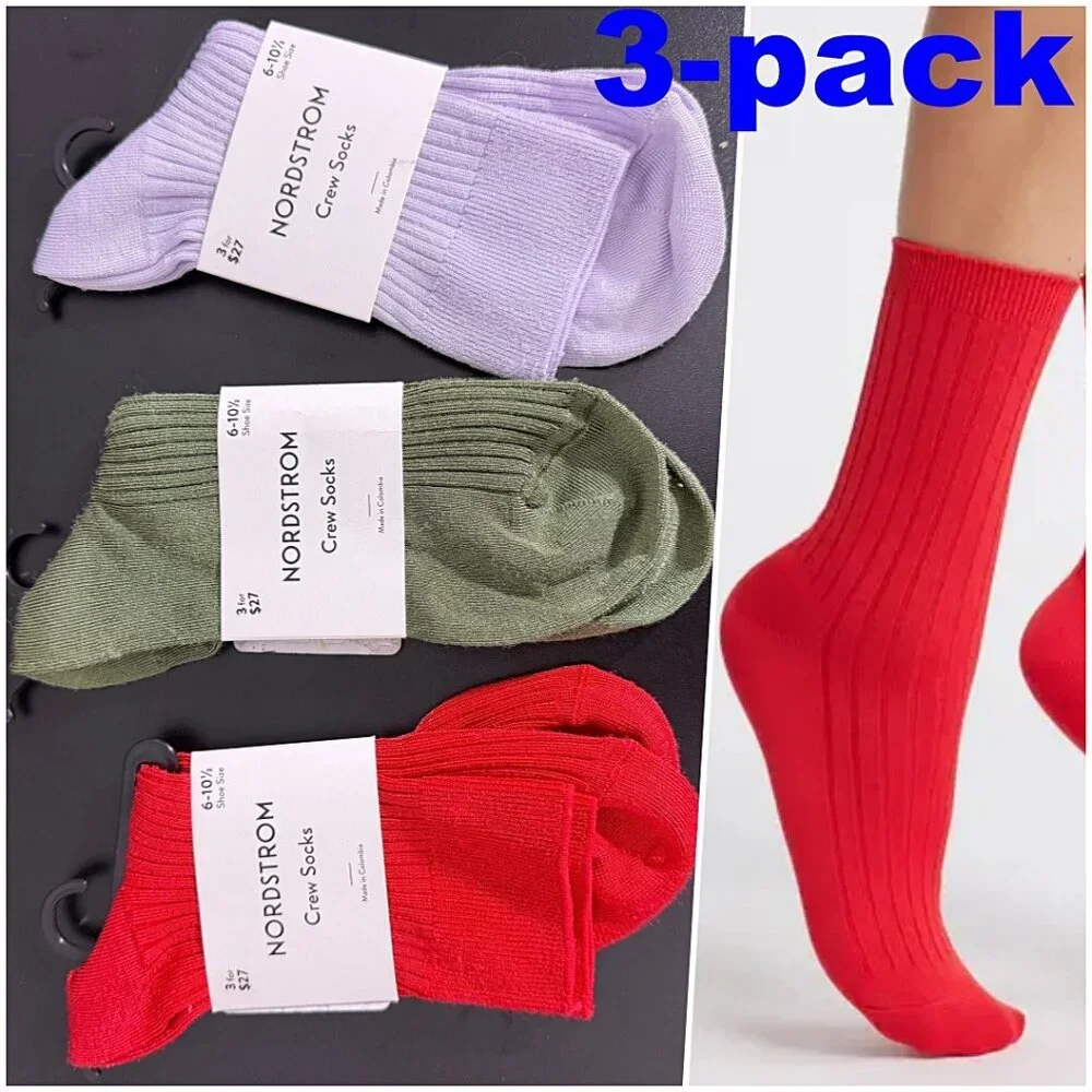 Nordstrom Ultra Soft Crew Socks Set Red Green Lavender